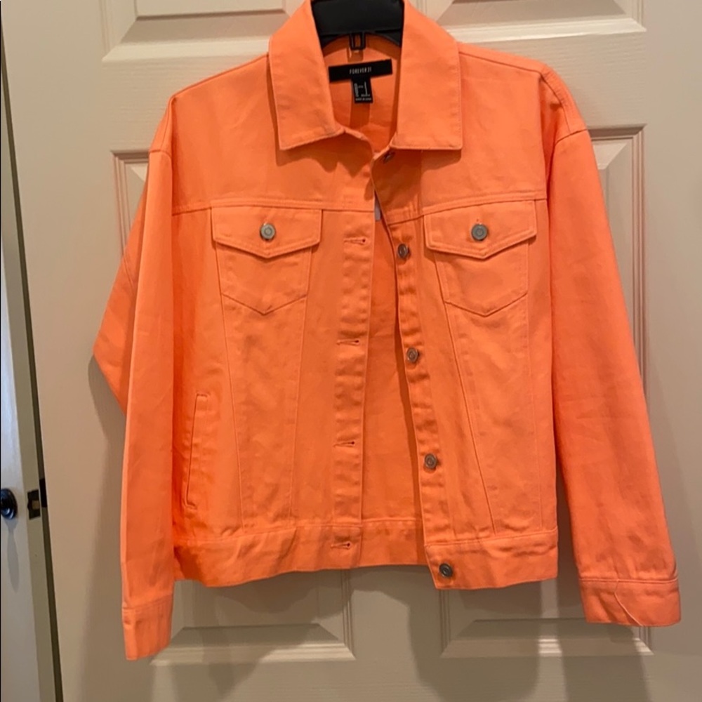 Bright orange denim jacket
